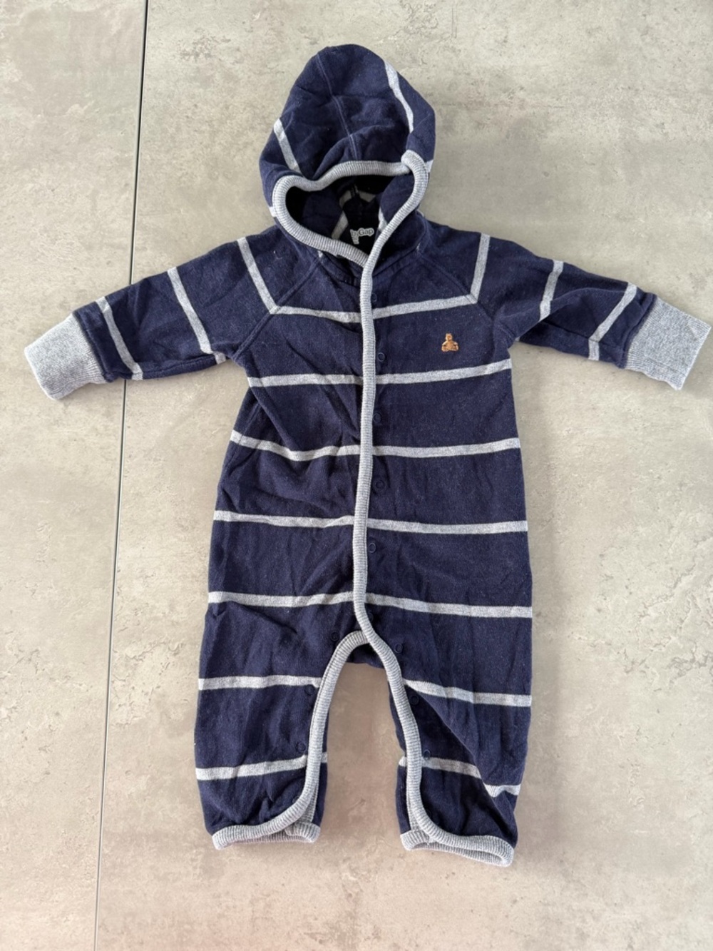 GAP Navy and Light Gray Striped Hooded Footie